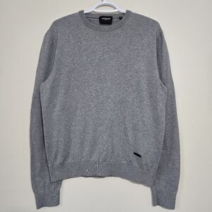 The Kooples Paris Cotton Silk Mens Crew Neck Light Gray Leather Piping Sweater M